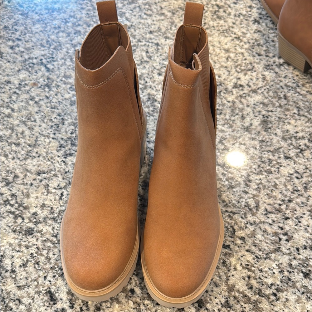 a.n.a Tan Ankle Booties with Elastic Panels 9.5